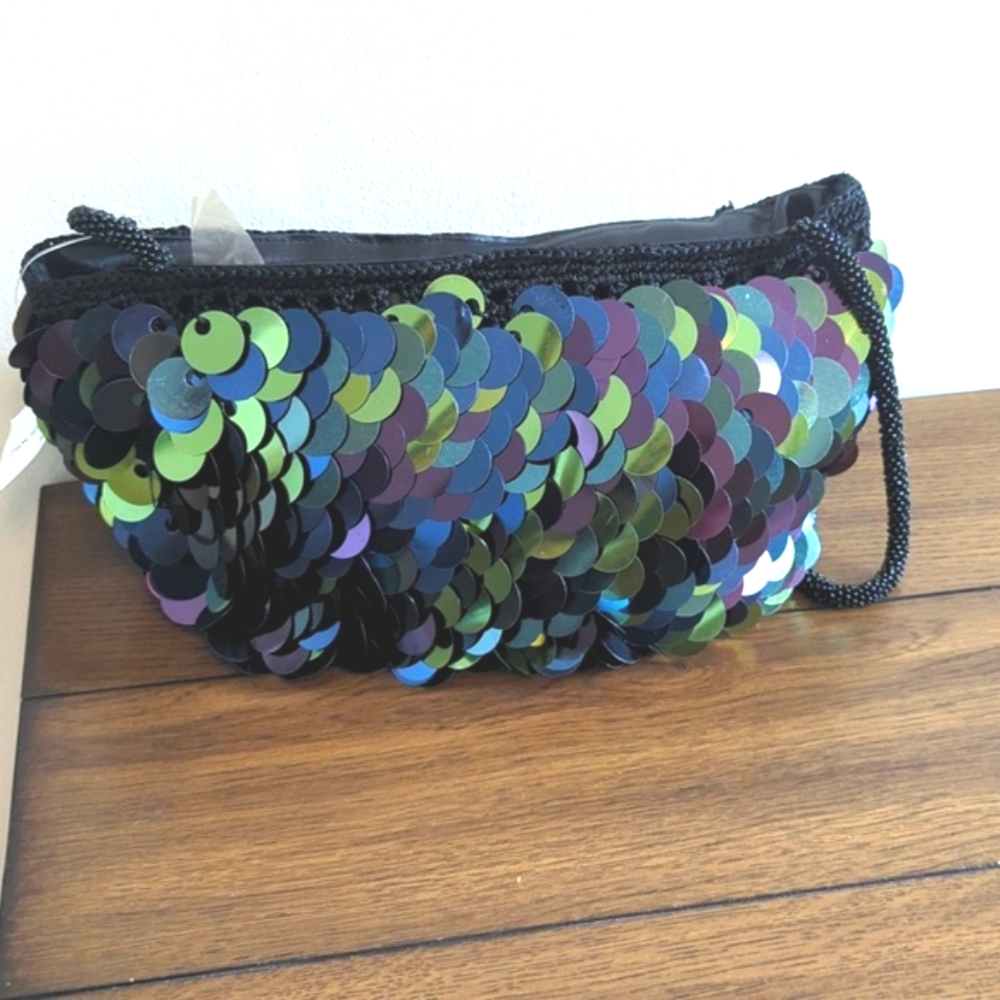 Chico's Illusion Beaded Multi Dark Sequin Wristlet